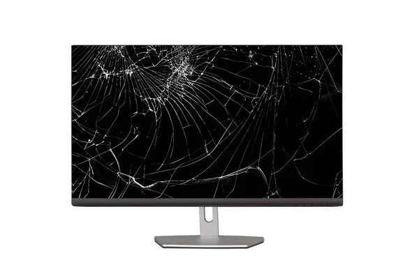 Monitor Ordenador Con Una Pantalla Rota Aislada Sobre Fondo Blanco — Foto de Stock