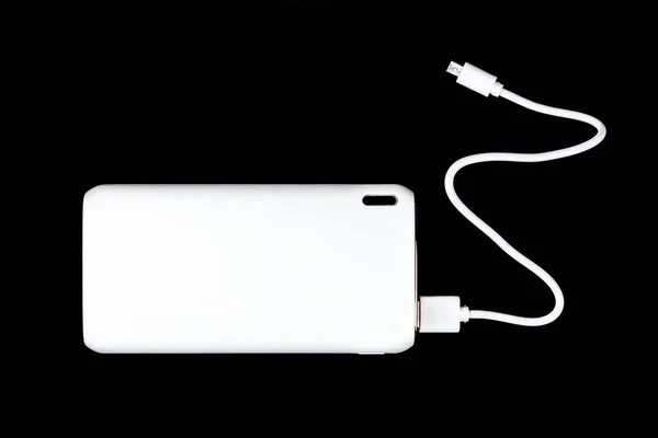 White Power Bank Charging Smartphones Various Digital Devices Black Background — Stockfoto