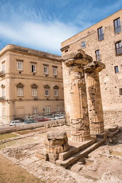 Antigas Colunas Dóricas Taranto Evidência Existência Templo Poseidon — Fotografia de Stock