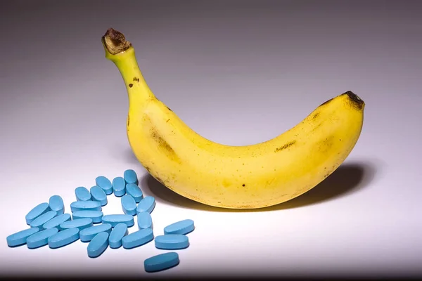 Upwards Yellow Banana Many Blue Erection Pill Concept Effect Blue — 스톡 사진