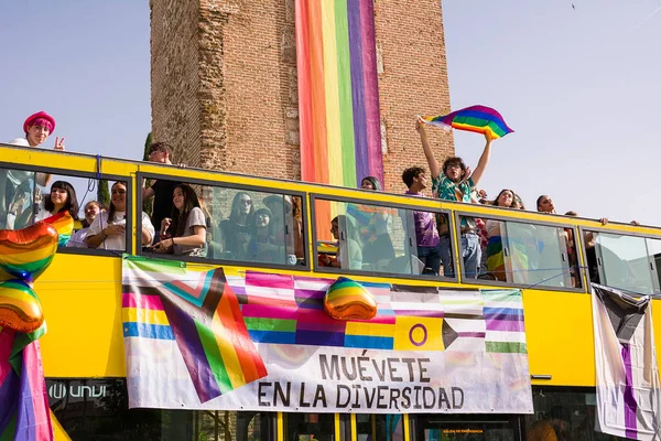 Alcala Henares Spain June 2022 Open Bus Lgbtq Protesters Gay — Stock Photo, Image