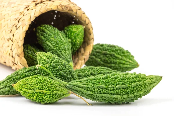 Färsk Bitter Gourd Momordica Charantia Isolerad Vit Bakgrund — Stockfoto