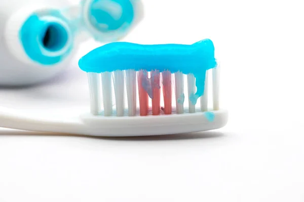 Modrá Zubní Pasta Štětiny Zubního Kartáčku Zubní Pasta Trubice Izolované Stock Snímky