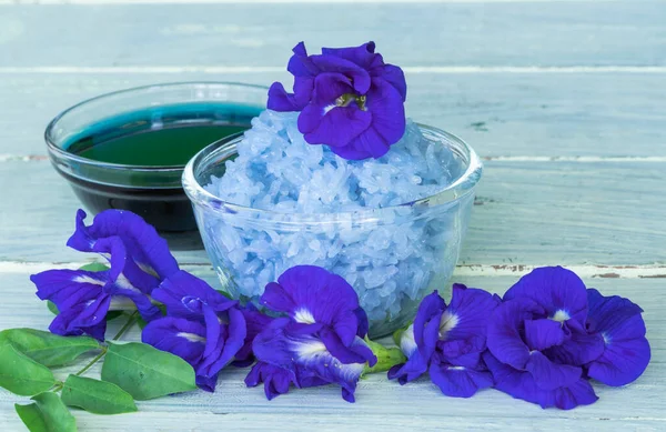 Blue Rice Cooked Organic Butterfly Pea Flower Essence Transparent Bowl Stock Snímky
