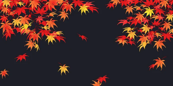 黒い背景に秋の枝 葉の概念は落ちる 紅葉の赤い葉が落ちて風になびく ベクターイラスト — ストックベクタ