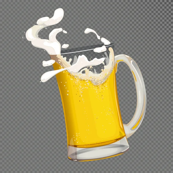 Mug Fresh Beer Glass Foam Splashes Transparent Background Vector Illustration — Stock Vector