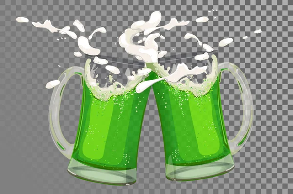 Δύο Κούπες Φρέσκιας Μπύρας Πράσινη Μπύρα Είναι Ένα Παραδοσιακό Ποτό — Διανυσματικό Αρχείο
