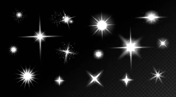Bintang efek bersinar, lampu kilat, silau dan suar - Stok Vektor