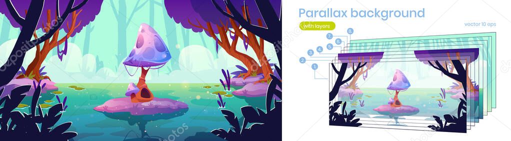 Parallax background for fantasy game with mushroom