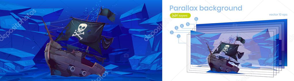 Parallax background for game, sunken pirate ship