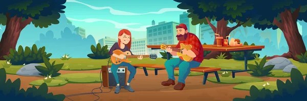 La gente suona musica nel parco della città — Vettoriale Stock