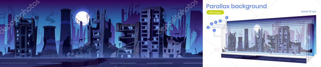 Parallax background with destroyed city street