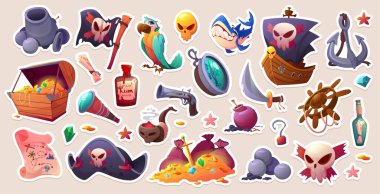 Çıkartma seti korsan topu, hazine sandığı.