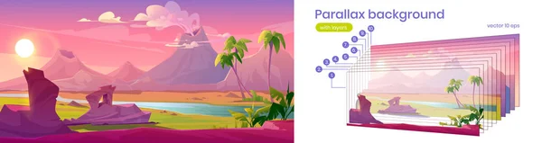 Parallax background with landscape with volcano