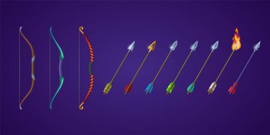 Set bows and arrows for rpg game shop, crossbows clipart