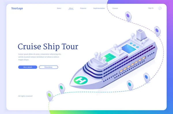 Página de aterrizaje isométrico de crucero, línea marítima — Archivo Imágenes Vectoriales