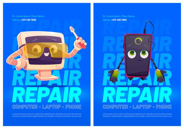Gadgets servicio de reparación de caricaturas anuncio vector de carteles — Vector de stock