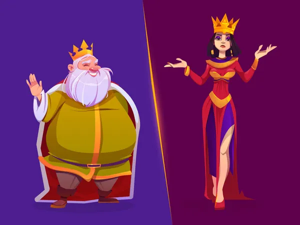 Król i królowa średniowieczne postacie rodziny królewskiej — Wektor stockowy
