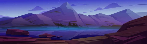 Ορεινό τοπίο με λίμνη τη νύχτα — Διανυσματικό Αρχείο