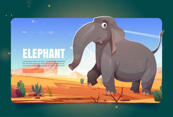 Bannière nature sauvage avec éléphant en savane — Image vectorielle