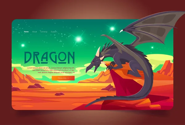 Dragon Cartoon Landing Page mit magischem Charakter — Stockvektor