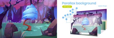 Parallaks arkaplan Fantezi ağacı ile 2D manzara