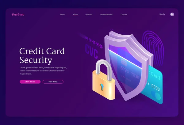 Banner do vetor de segurança do cartão de crédito — Vetor de Stock