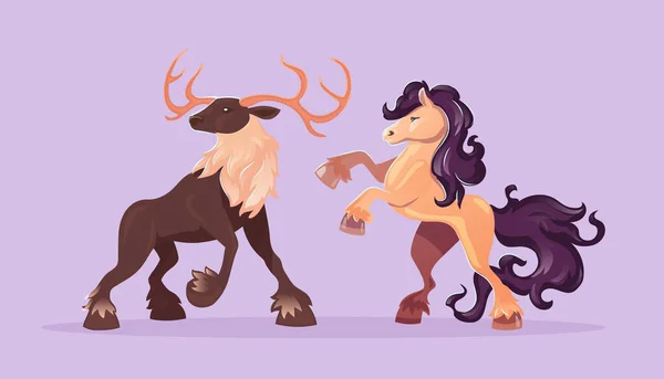 Deer and horse, wild hoofed animals — Stock Vector