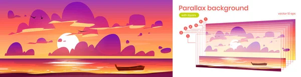 Parallax background with sea landscape at sunset