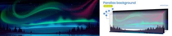 Paralaxe fundo ártico aurora boreal noite —  Vetores de Stock