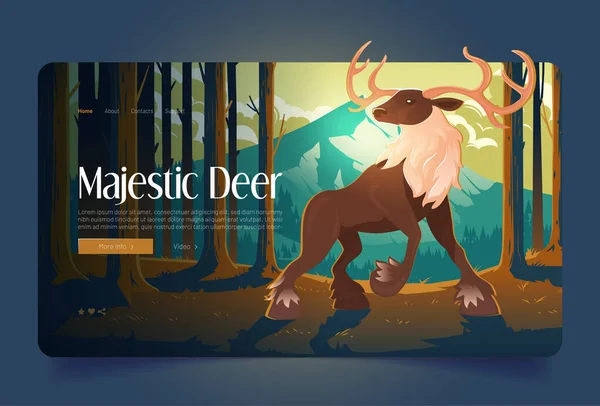 Majestic deer banner with big stag in forest — Stock Vector