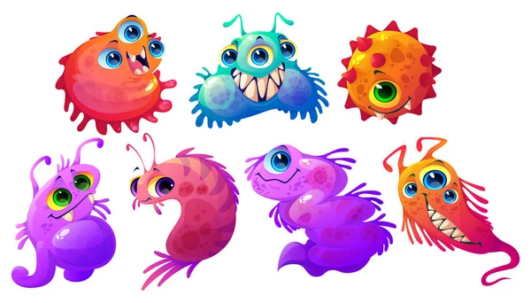 Cartoon cute germs, viruses, microbes and bacteria — Stock Vector