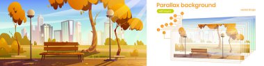 Sonbaharda şehir parkında paraşüt arka planı