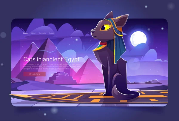 古代エジプトの漫画のランディングページの猫,バステット — ストックベクタ