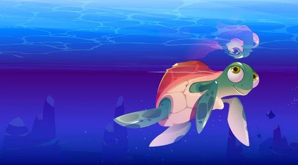 만화 거북, 바다 거북, 귀여운 바다거북 — 스톡 벡터