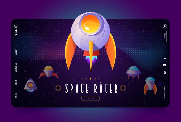 Space racer game cartoon landing, alien spaceships — Stock Vector