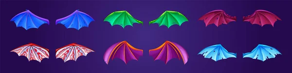 Conjunto de vetores de asas de dragão cores diferentes — Vetor de Stock