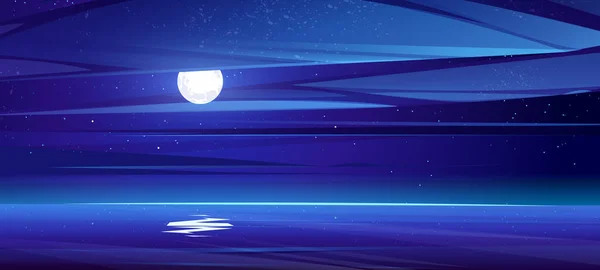 Paisaje marino con luna y estrellas en el cielo por la noche — Vector de stock