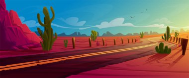 Arizona çöl manzarası asfalt yolu ve kaktüsü