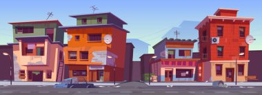 Poor dirty houses, old buildings in ghetto area clipart