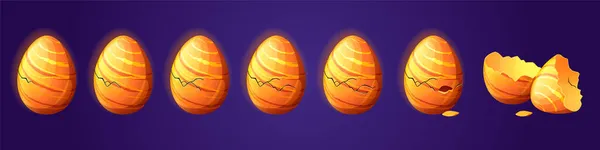 Huevos de dragón dorado en diferentes pasos de ruptura — Vector de stock