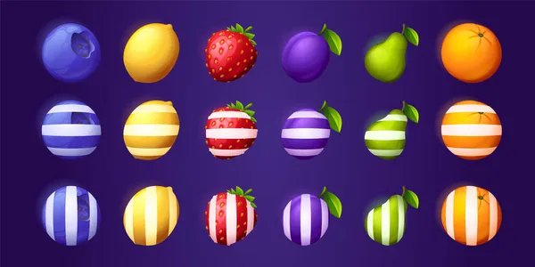 Frukt och bär ikoner för ui mobilspel — Stock vektor