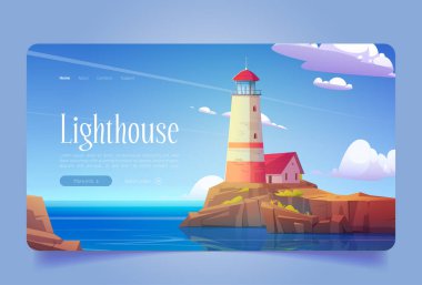 Deniz feneri deniz kıyısı çizgi film iniş sayfasında.