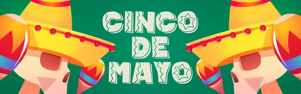 Cinco de mayo poster dengan tengkorak di sombrero - Stok Vektor