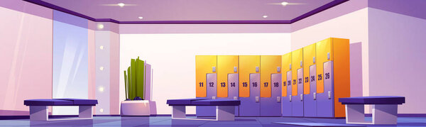 Dressing room with lockers in school or gym area