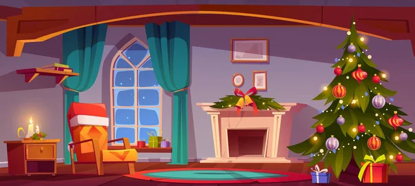 Кімната в різдвяну ніч, порожній домашній інтер'єр . — стоковий вектор
