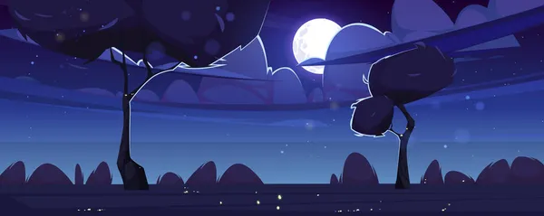 Paysage estival avec lune dans le ciel la nuit — Image vectorielle