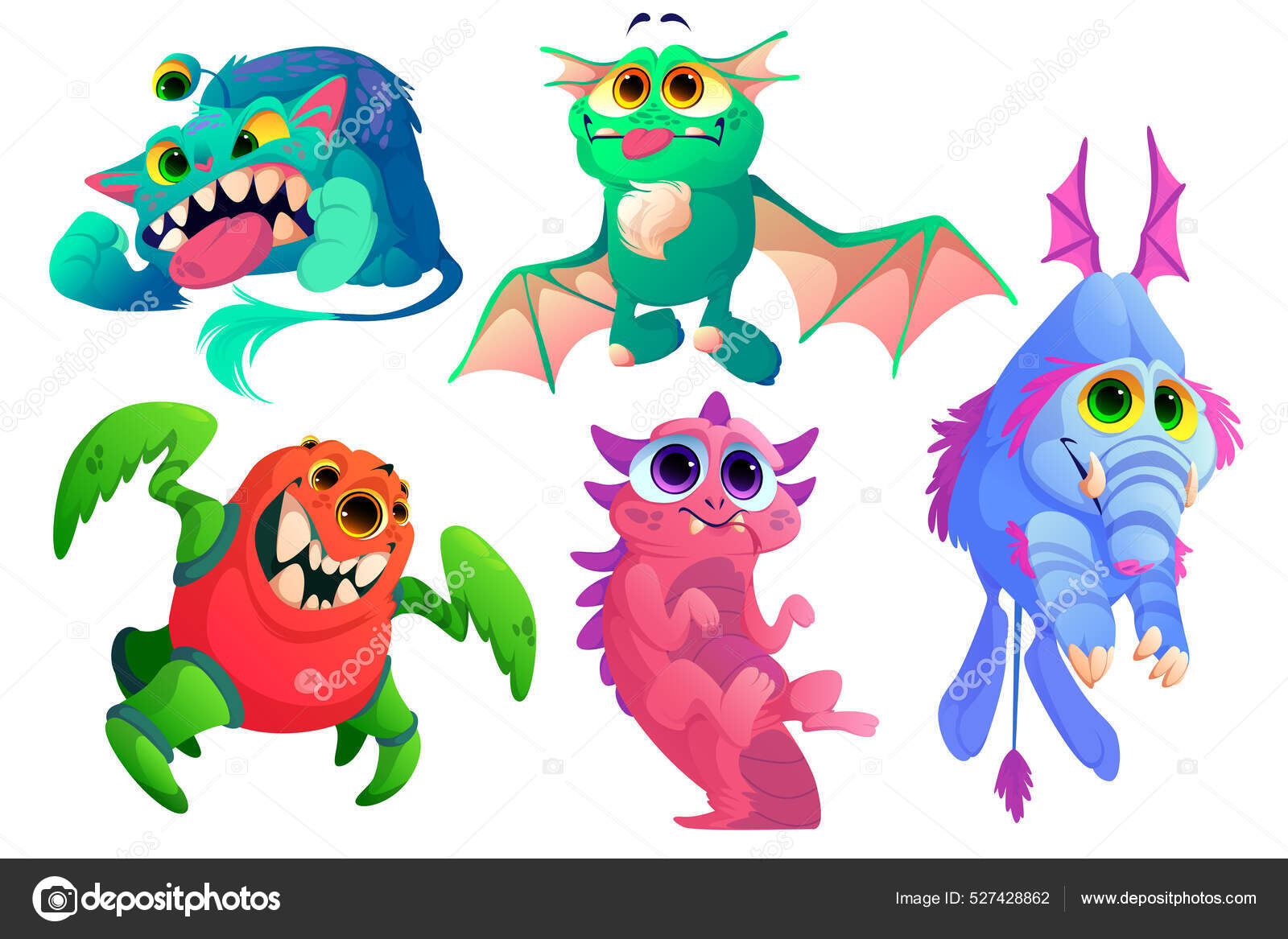Monstros bonitos, animais alienígenas engraçados imagem vetorial