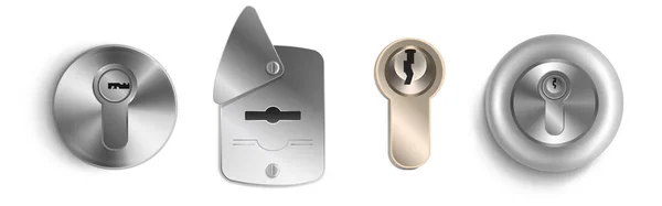 Modelli di fori per serrature, fori per chiavi rotondi e rettangolari — Vettoriale Stock