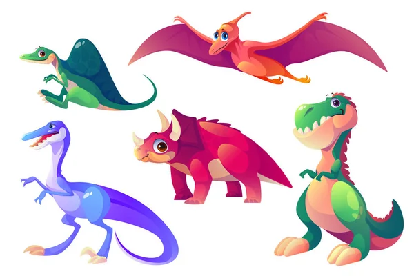 Lindos dinosaurios personajes conjunto — Vector de stock